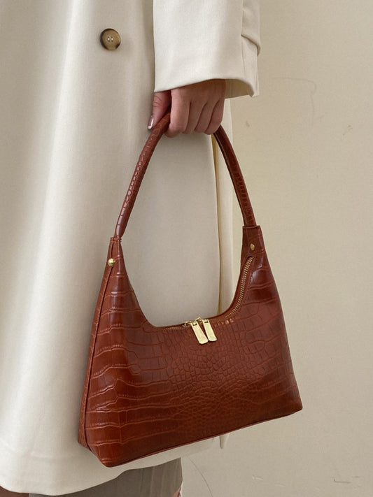 Crocodile Grain Shoulder Bag - felvior