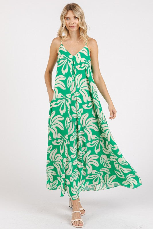 Mittoshop Printed V-Neck Maxi Cami Dress with Pockets - felvior