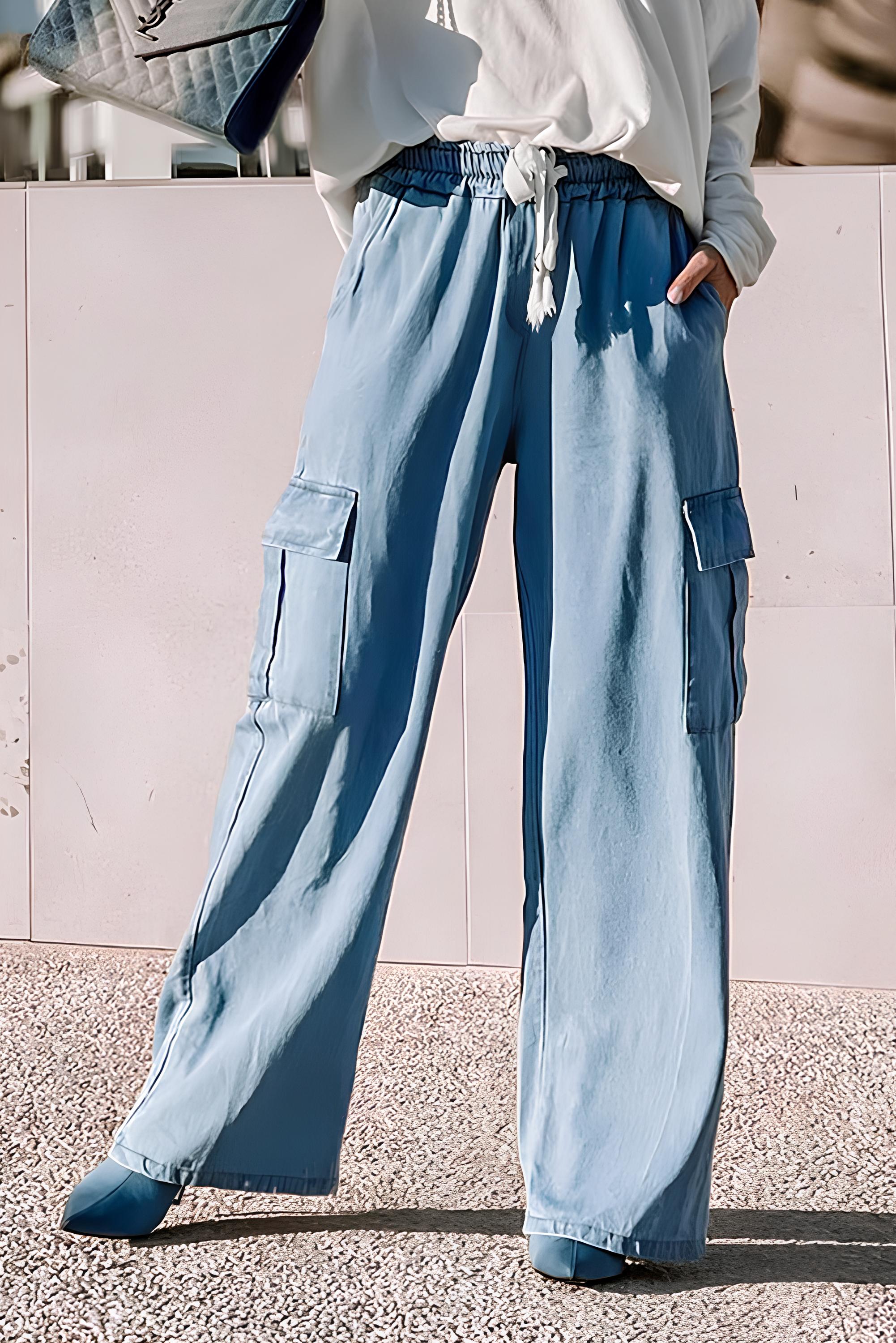 Drawstring Cargo Pocket Wide Leg Jeans Hauptbild