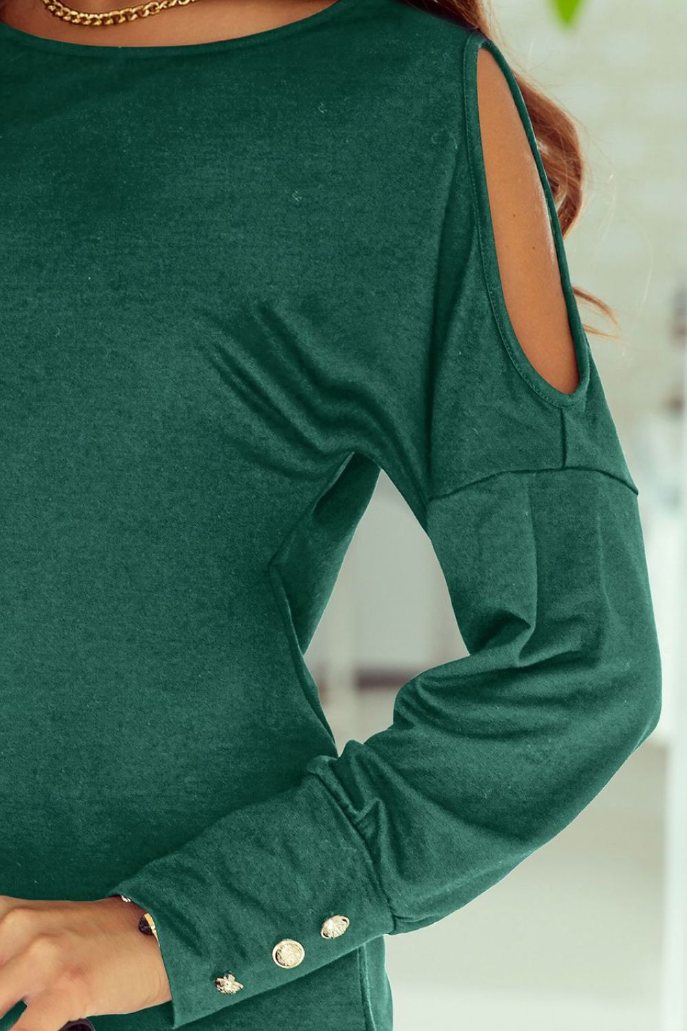 Cutout Round Neck Long Sleeve Top - felvior