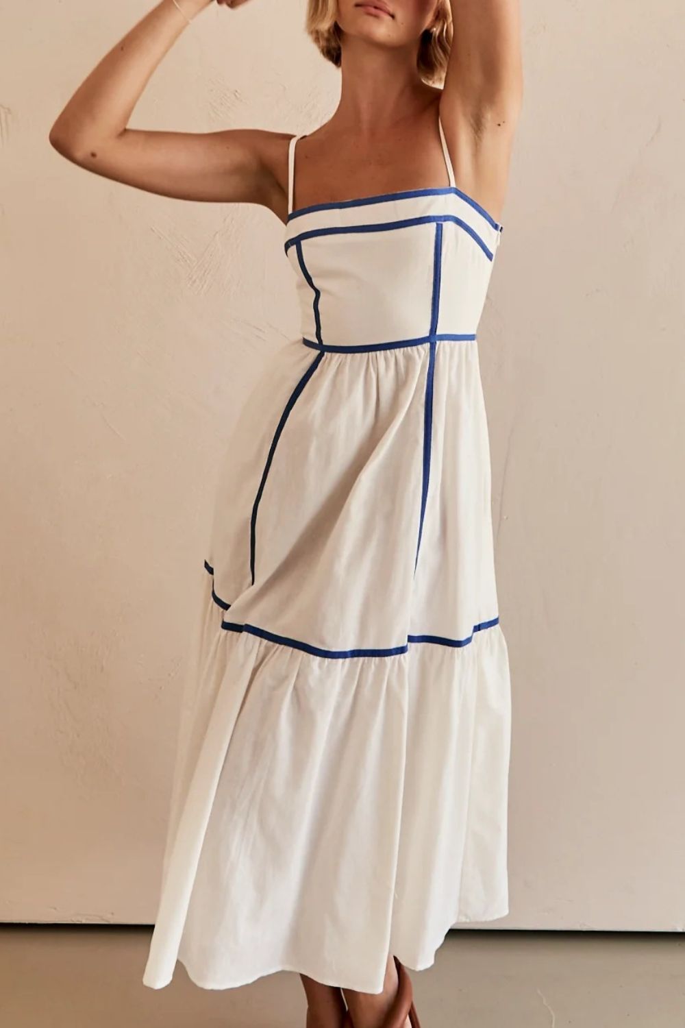 Contrast Trim Square Neck Midi Cami Dress - felvior