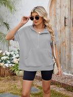 Half Zip Short Sleeve Hooded Top