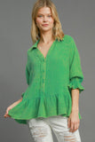 Umgee Full Size Mineral Washed Cotton Gauze Top Plus Size - felvior