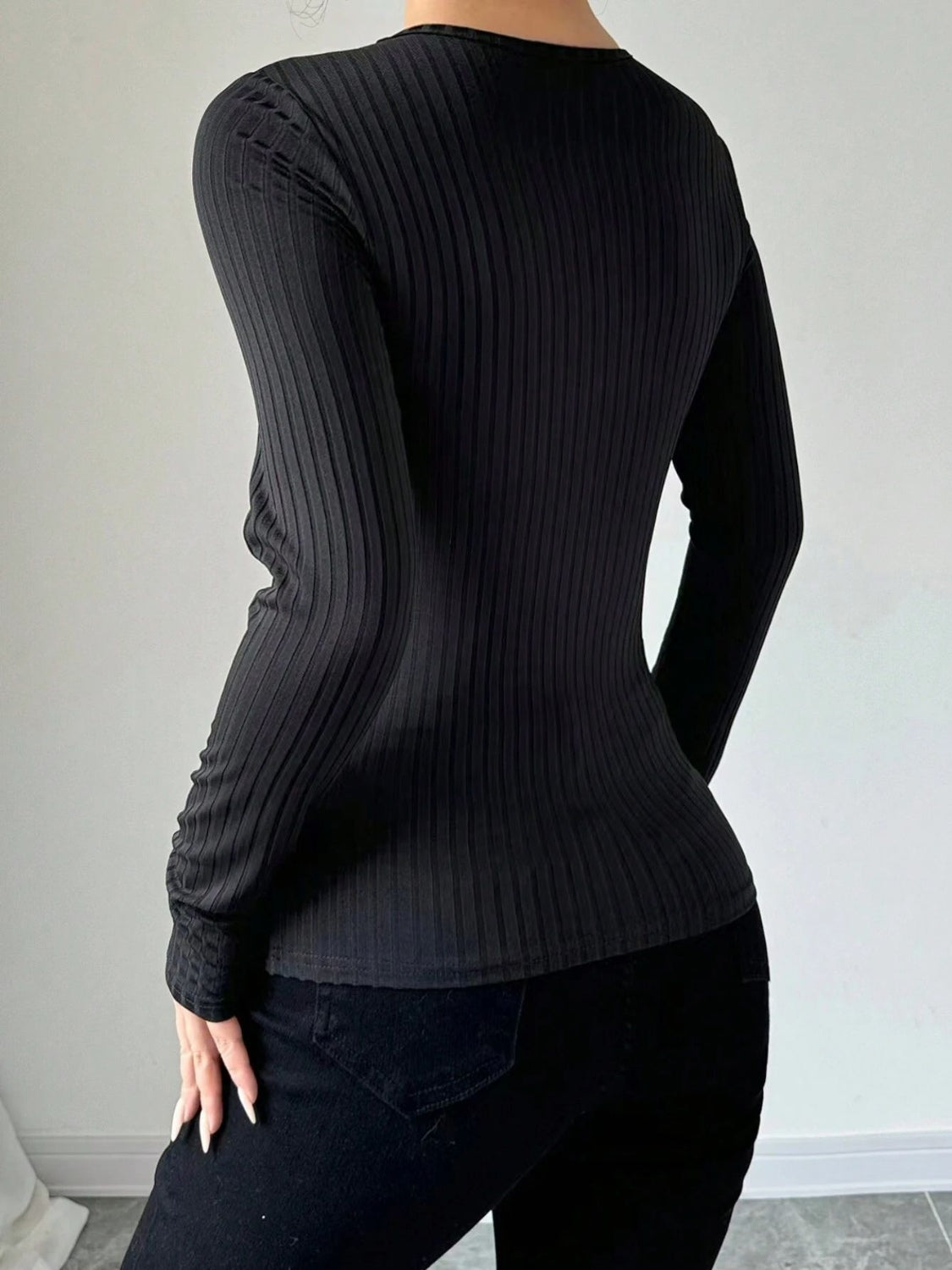 Mesh Detail Round Neck Long Sleeve Top Secondary image
