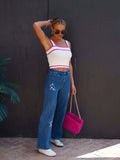 Embroidered Straight Jeans with Pockets - felvior