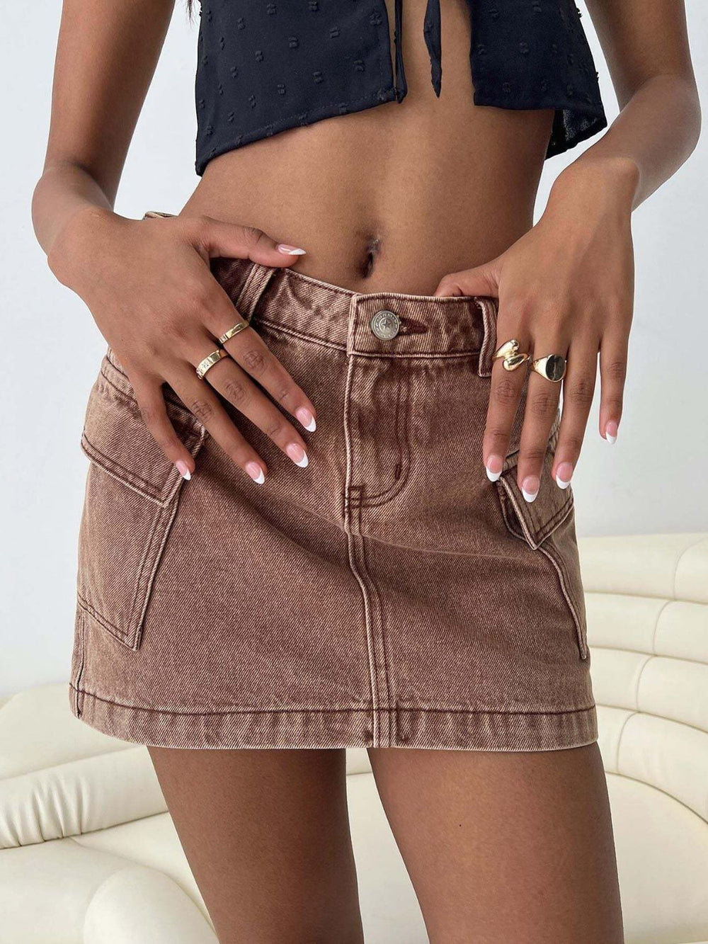 Mini Cargo Denim Skirt with Pockets