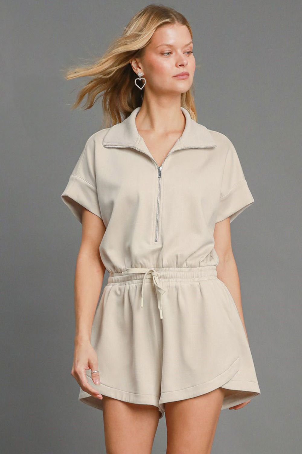 Umgee Full Size Half Sleeve Dolman Sleeved Romper Plus Size - felvior