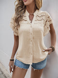 Swiss Dot Cutout Button Down Shirt - felvior