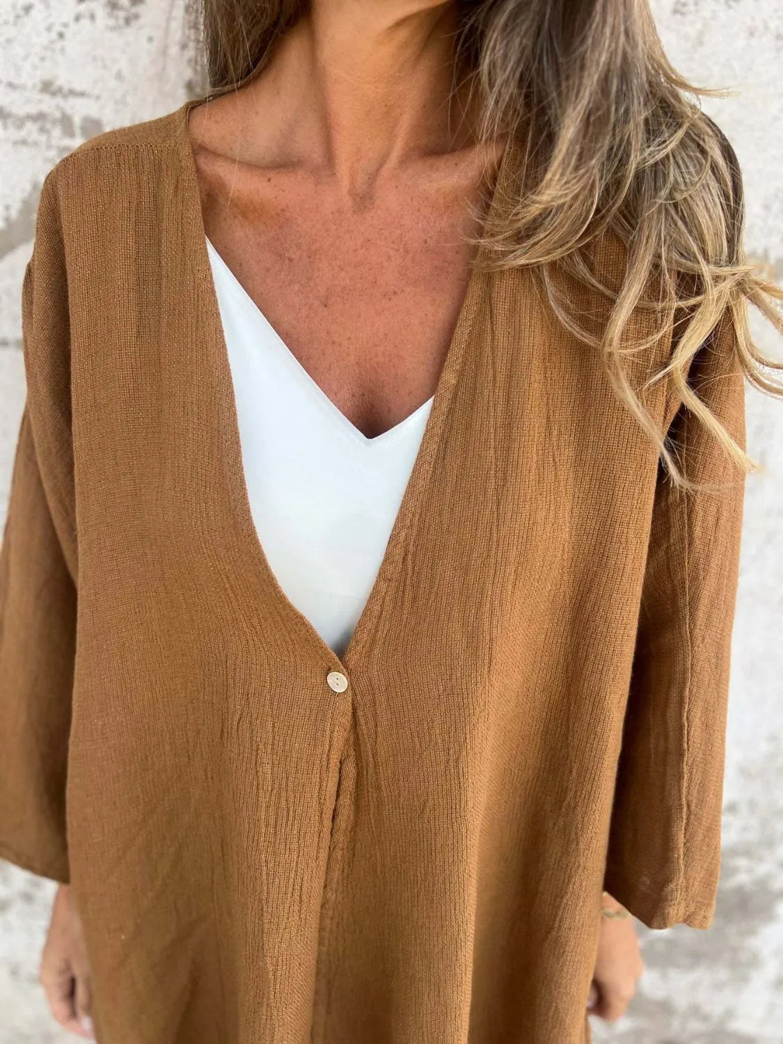 Full Size One Button Long Sleeve Shirt Plus Size