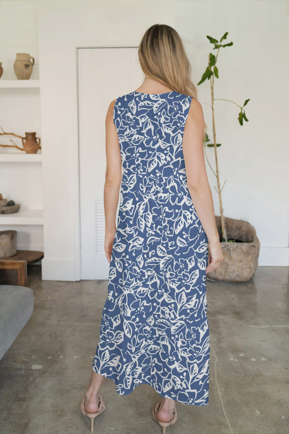 FAM-FAM Tiered Printed V-Neck Sleeveless Dress - felvior