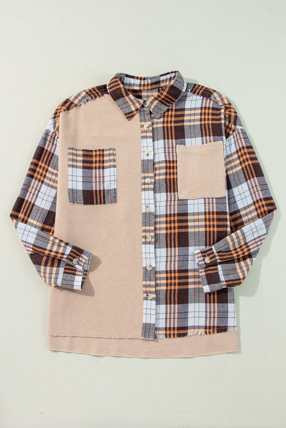 Plaid Button Up Long Sleeve Shacket - felvior