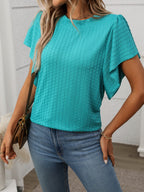 Round Neck Flutter Sleeve T-Shirt