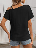 Eyelet Asymmetrical Shoulder Short Sleeve T-Shirt