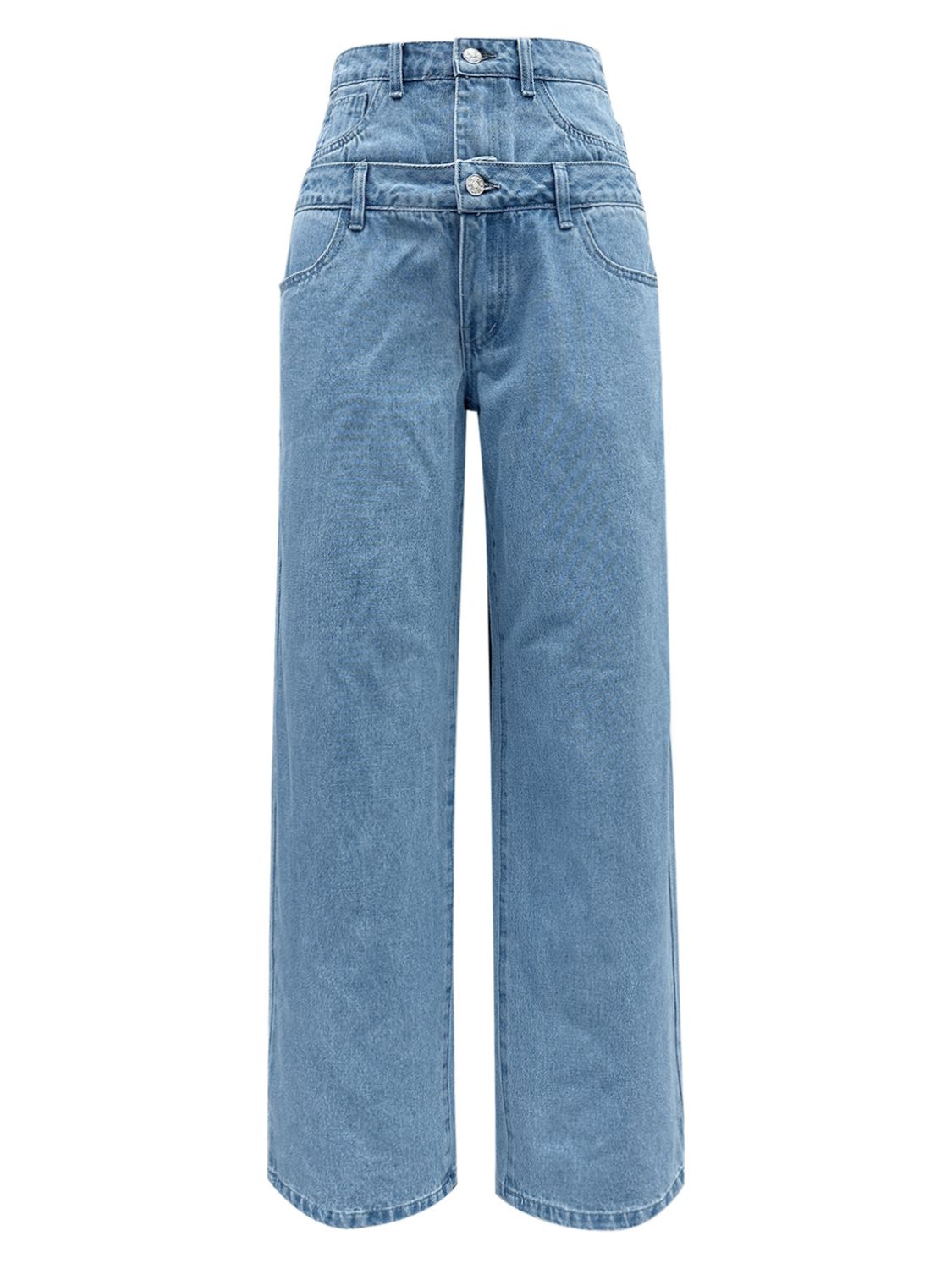 Faux Layered High Waist Jeans - felvior