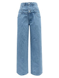 Faux Layered High Waist Jeans - felvior