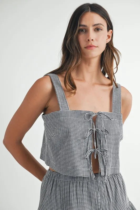 MABLE Gingham Plaid Crop Top and Mini Skirt Set - felvior