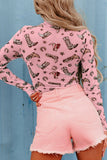 Printed Mock Neck Long Sleeve Bodysuit - felvior