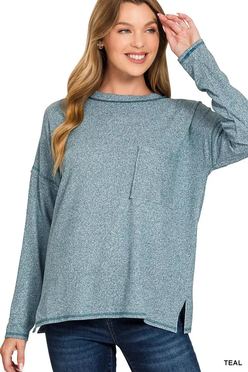 Zenana Soft Melange Hacci Round-Neck Long Sleeve T-Shirt