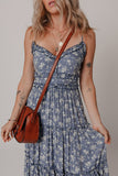 Floral Spaghetti Strap Frilled V Neck Tiered Midi Dress - felvior