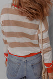 Contrast Striped Round Neck Drop Shoulder Knit Top - felvior