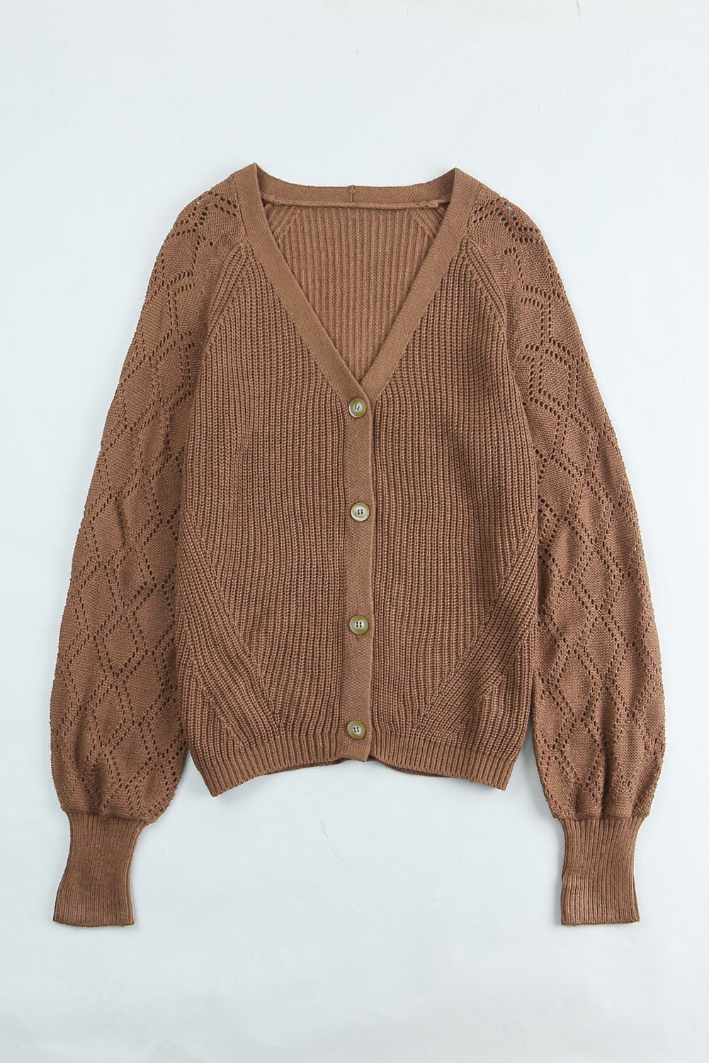 Openwork V-Neck Button Up Cardigan - felvior