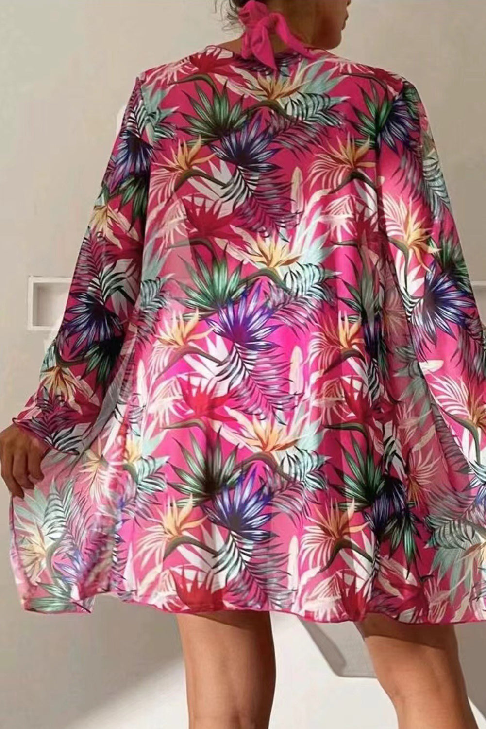 Printed Halter Neck Three-Piece Swim Set - felvior