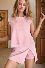 Mineral Wash Cotton Tank Top and Slit Skort Set