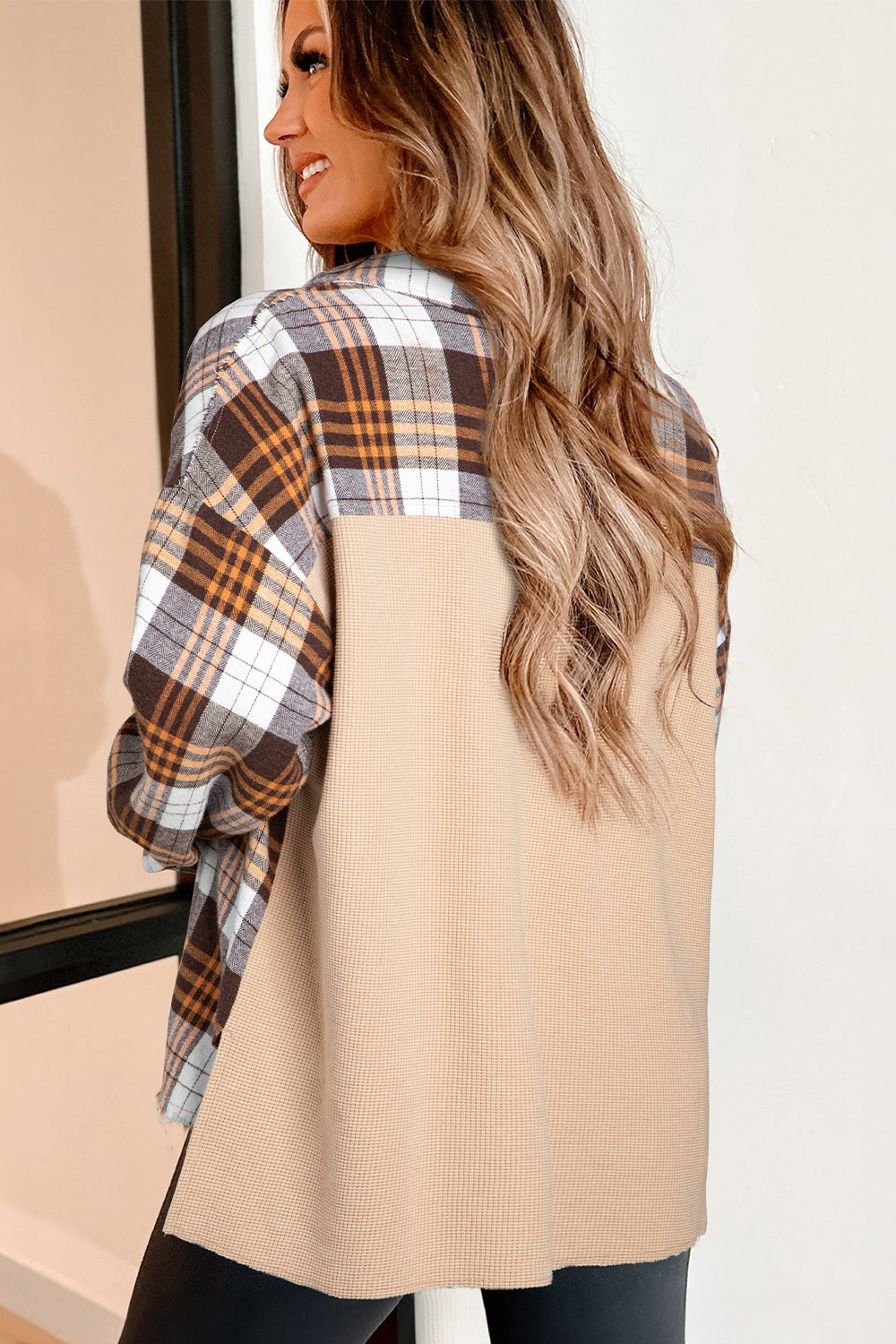 Plaid Button Up Long Sleeve Shacket - felvior