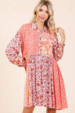 Mittoshop Floral Button Detail Long Sleeve Shirt Dress - felvior