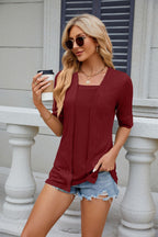 Texture Square Neck Short Sleeve Blouse