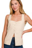 Zenana Linen Tie-back 4-button Vest with Lining