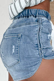 Drawstring High Waist Distressed Denim Shorts - felvior