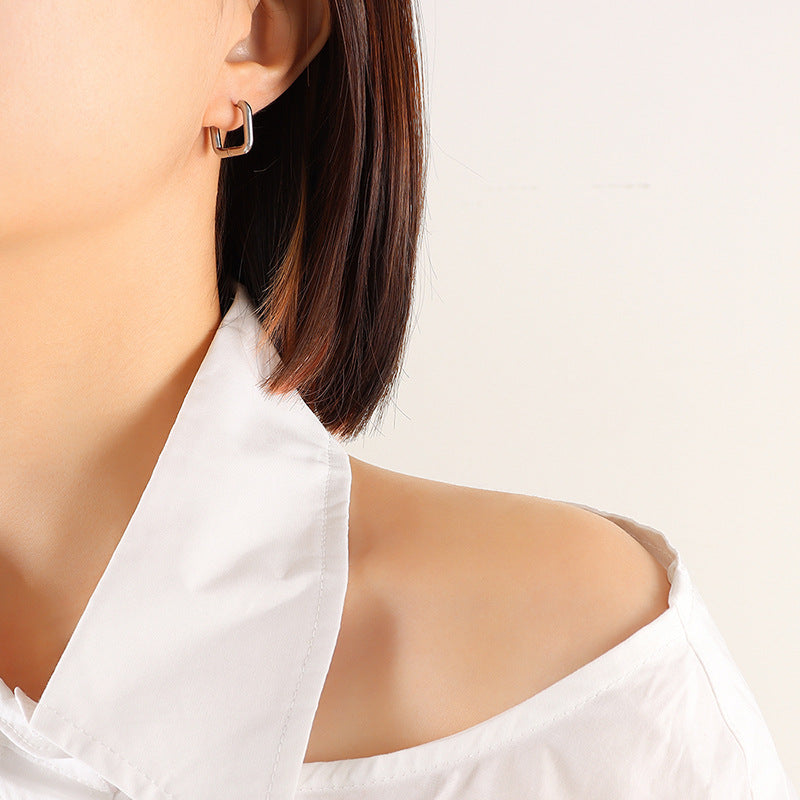 Titanium Steel Geometric Huggie Earrings - felvior