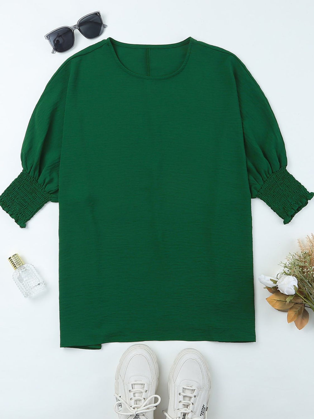 Round Neck Three-Quarter Sleeve Blouse
