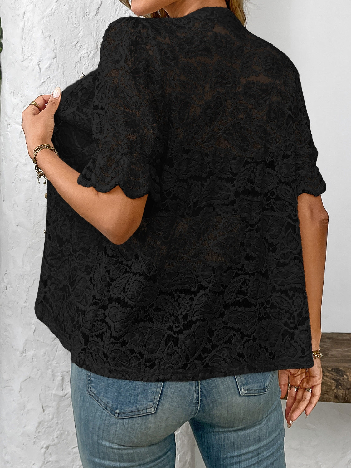 Button Down Half Sleeve Lace Shirt