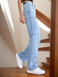 High Waist Straight Jeans with Pockets - felvior