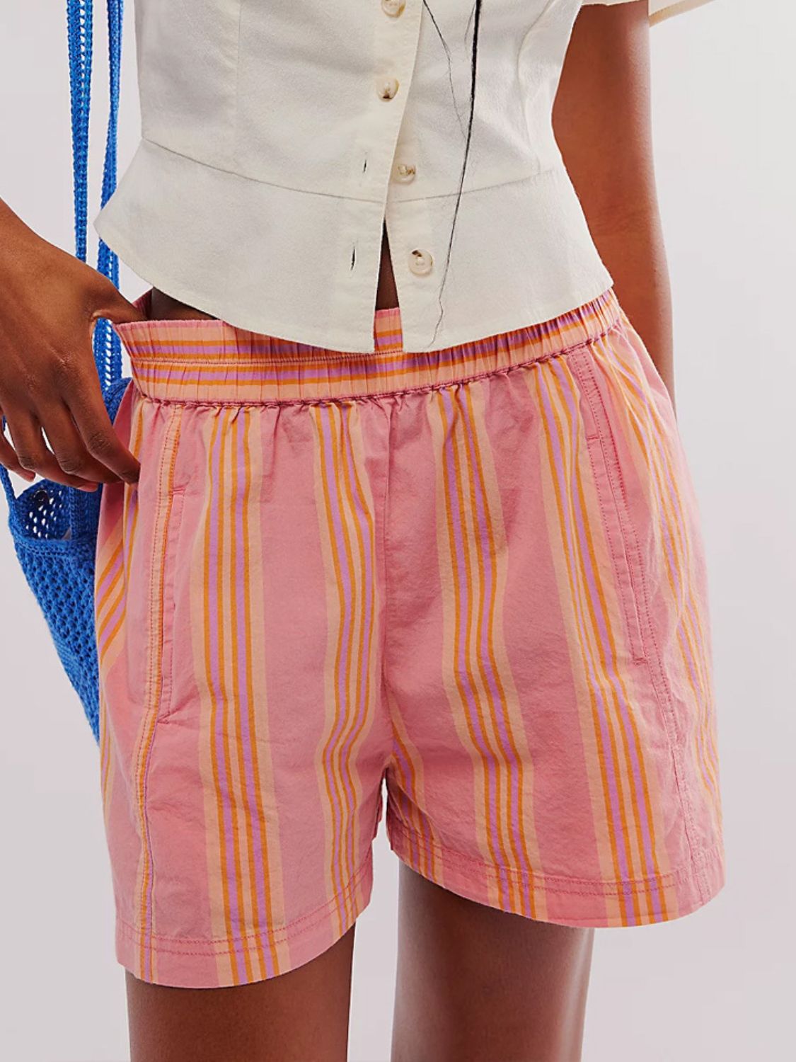 Striped Elastic Waist Shorts - felvior