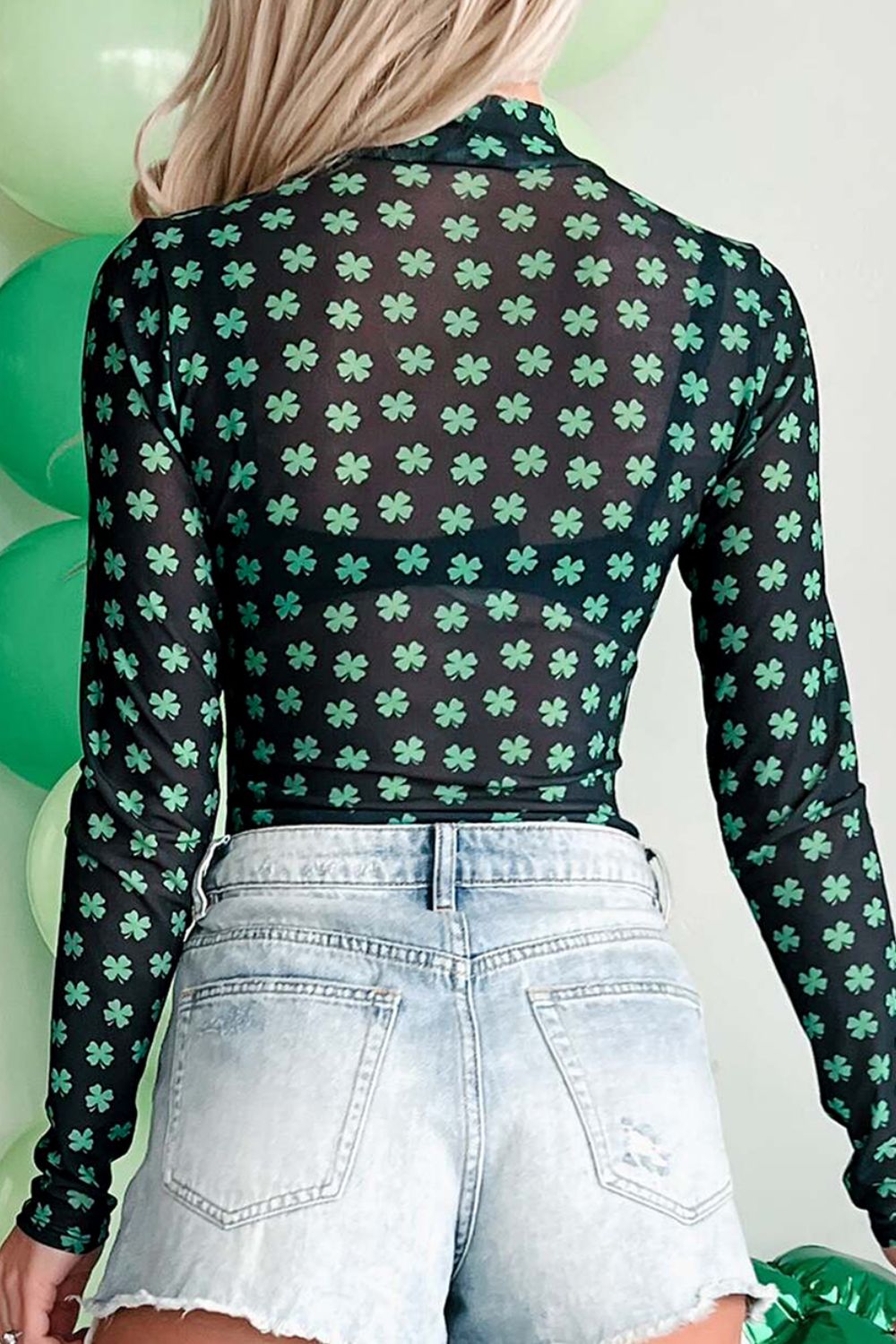 Lucky Clover Mock Neck Long Sleeve Bodysuit - felvior