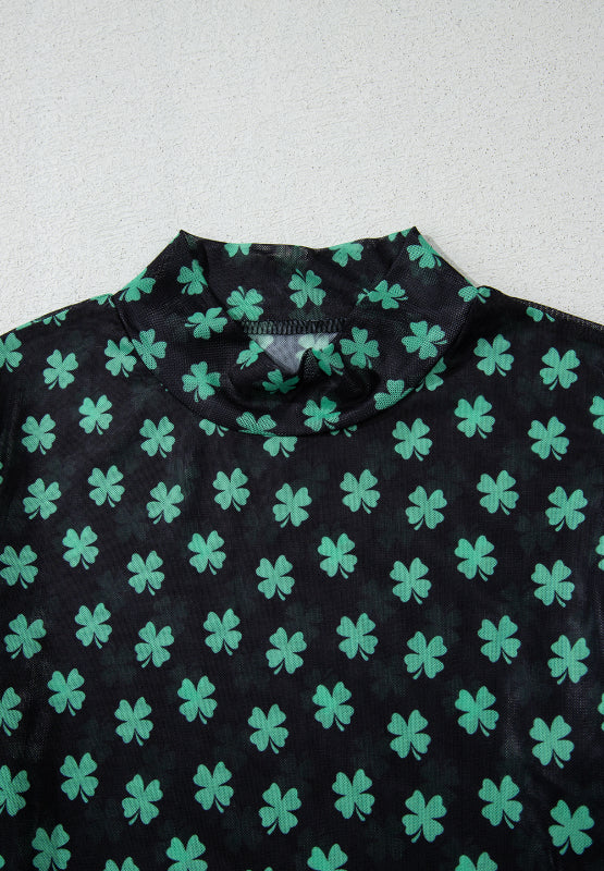 Lucky Clover Mock Neck Long Sleeve Bodysuit - felvior