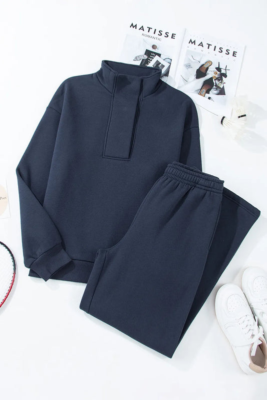 Half Snap Long Sleeve Top and Pants Active Set - felvior