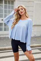 Cutout Back Round Neck Long Sleeve T-Shirt
