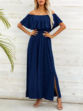 Off-Shoulder Slit Maxi Dress - felvior