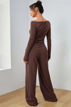 Boat Neck Long Sleeve Top and Pants Set