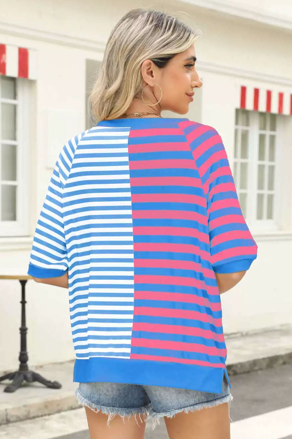 Striped Round Neck Half Sleeve T-Shirt - felvior