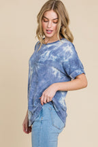 BOMBOM Tie-Dye Round Neck Short Sleeve T-Shirt
