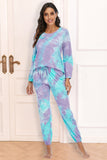 Tie-Dye Top and Drawstring Pants Lounge Set - felvior