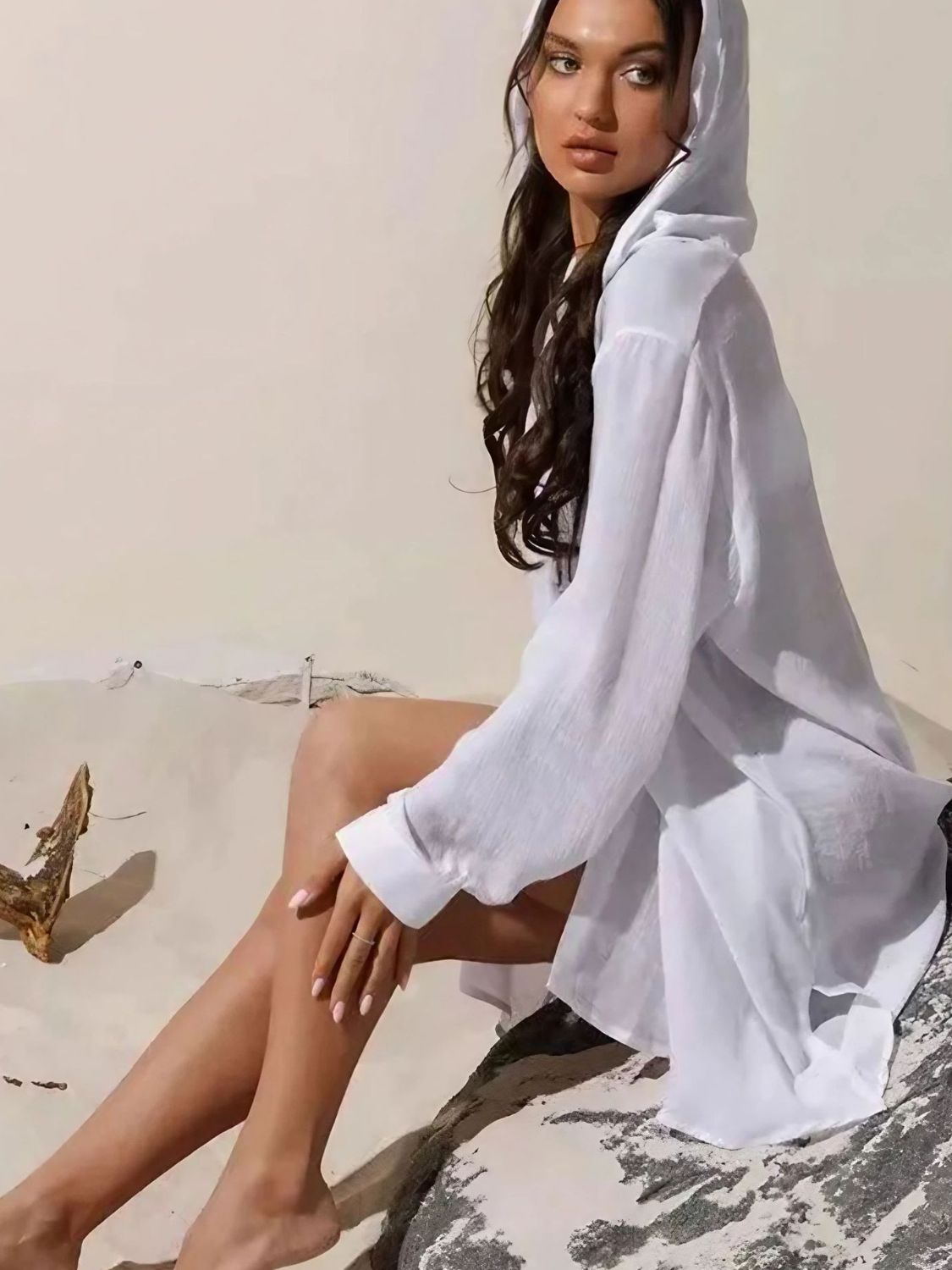 Button Down Hooded Cover-Up - felvior