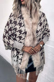 Houndstooth Fringe Hem Poncho - felvior