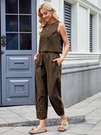 Plaid Sleeveless Top and Pants Set
