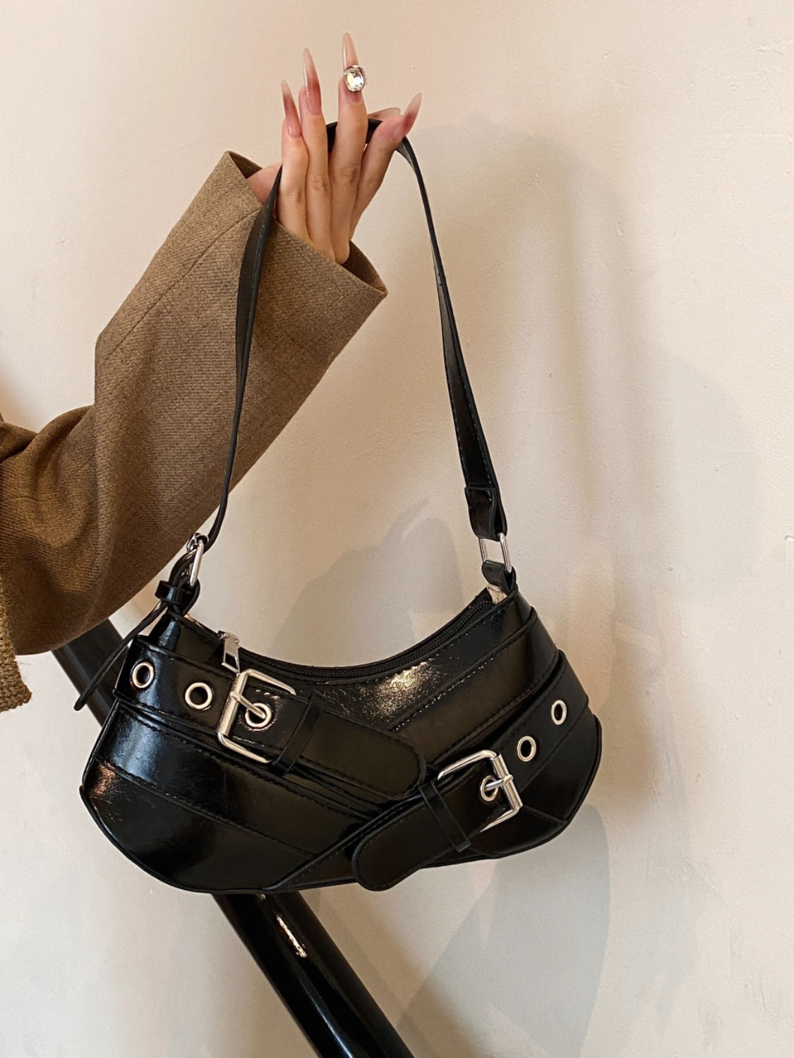 PU Leather Buckle Shoulder Bag - felvior